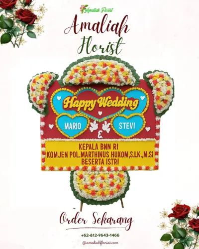 Karangan Papan Bunga Pernikahan di Cemplang